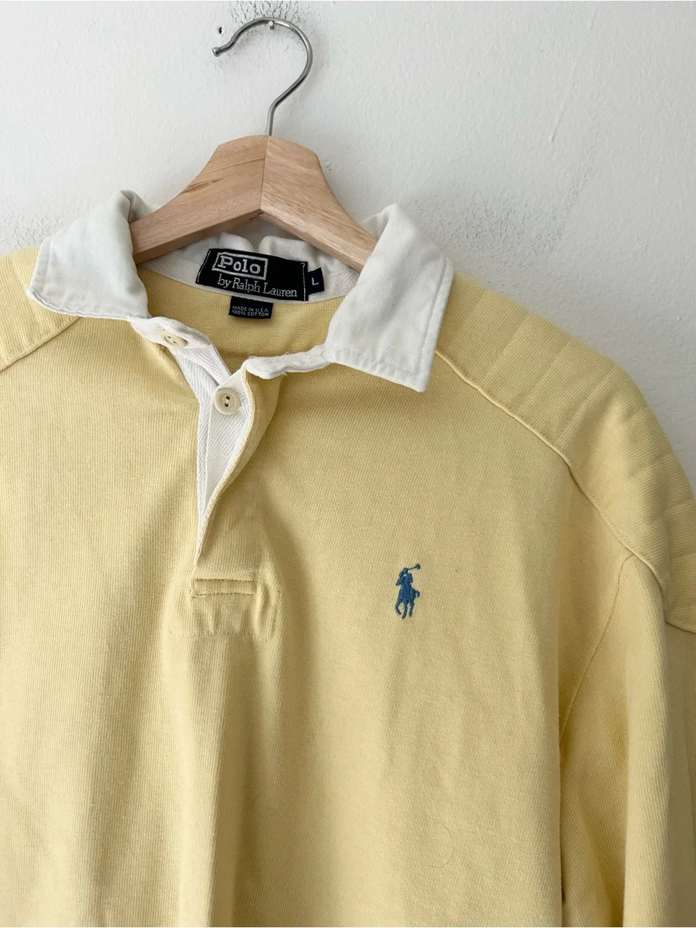 Vintage 90s Polo Ralph Lauren Men’s Large Yellow Rugby Shirt Elbow Patches - Picture 3 of 11
